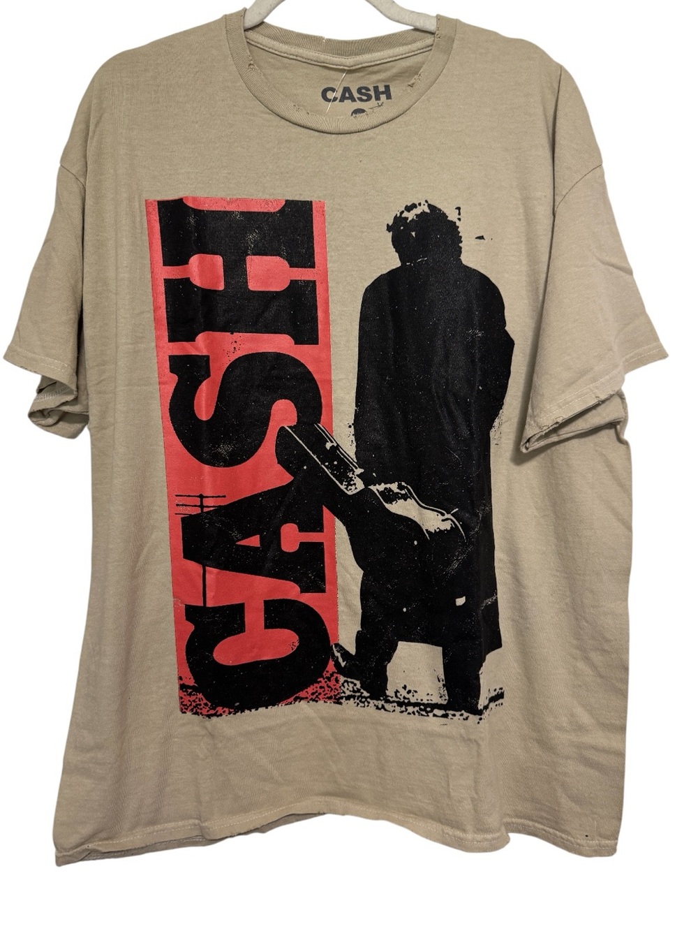 Johnny Cash "Bold Silhouette" Distressed Unisex Graphic Tee - Tan/Beige L/XL